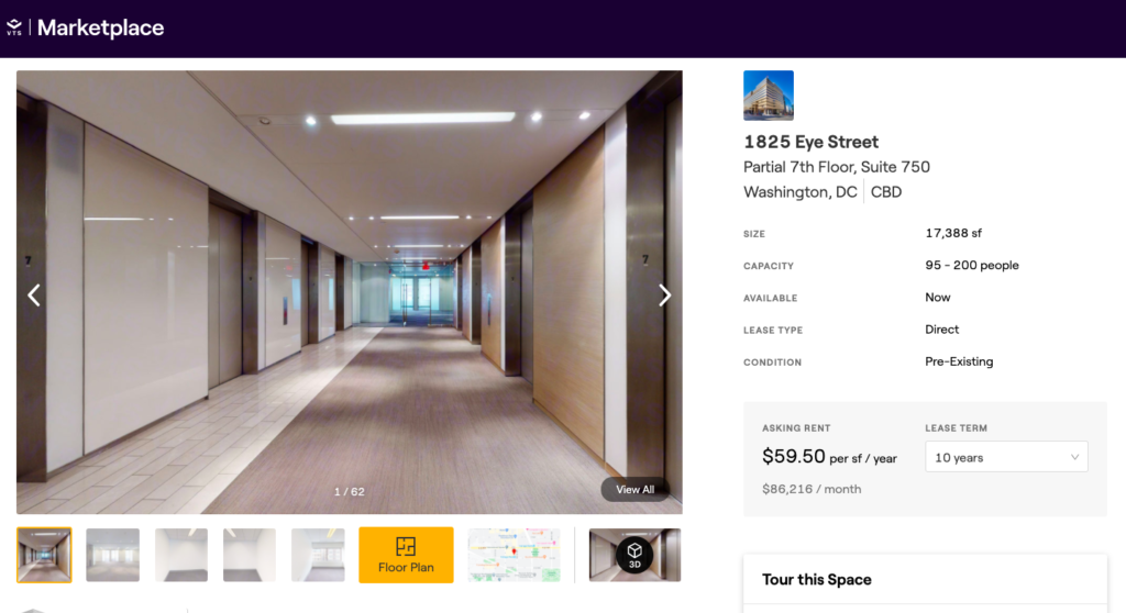 Tishman Speyer’s space listing for Suite 750 at 1825 Eye Street, Washington, D.C.